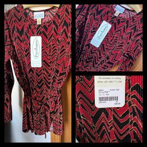 XL PADDINGTON Womans LONG SLEEVED gently pleated red/black blouse NEW